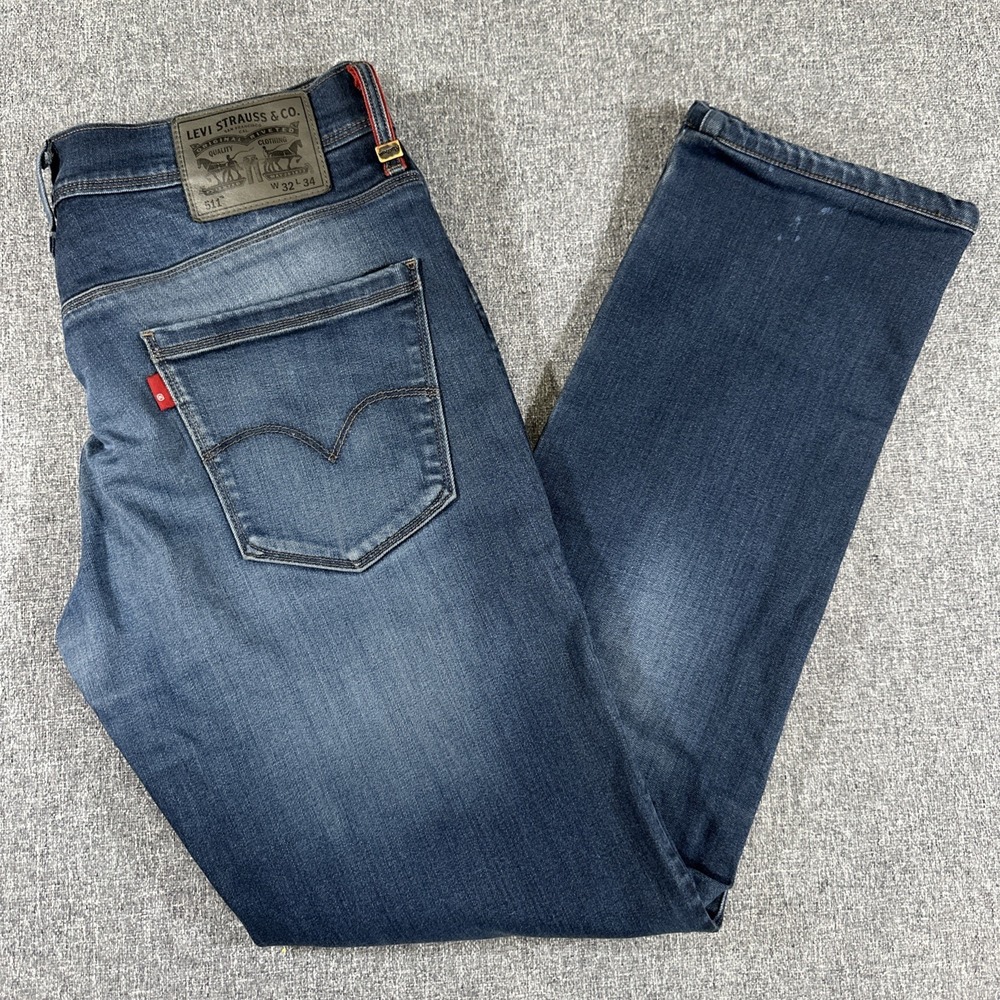 Levi's 511 Mens 32x34 Slim Fit Blue Stretch Jeans Dark Wash Denim